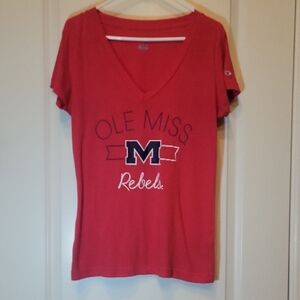 Red Ole Miss Rebels Women's V-Neck Top Size Large Champion